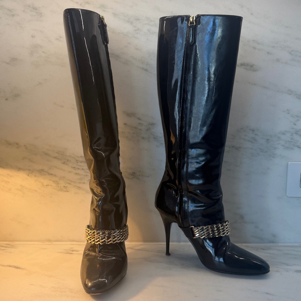 Burberry Patent Leather Chain Knee-High Boots - Picture 2 of 6